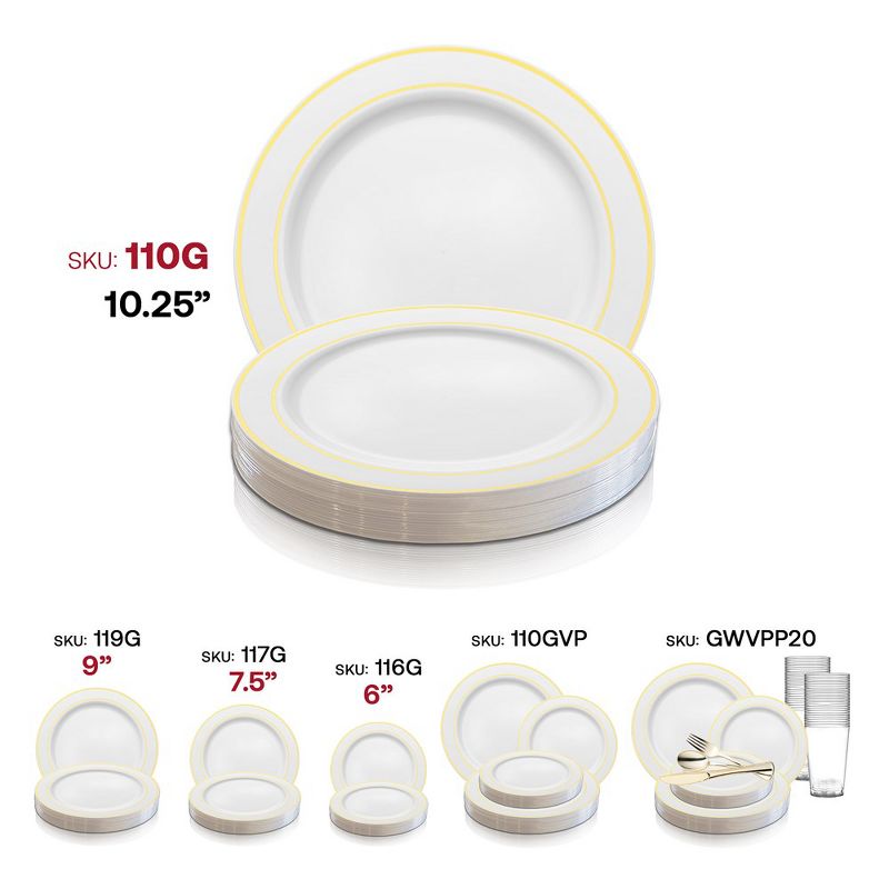 Smarty Had A Party 10.25" White with Gold Edge Rim Plastic Dinner Plates (120 Plates), 5 of 7