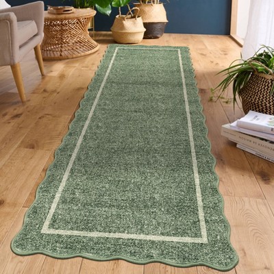 Modern Washable Area Rug, Scalloped Throw Carpet with Non Slip Backing, Low Pile Stain Resistant Floor Carpet for Living Room