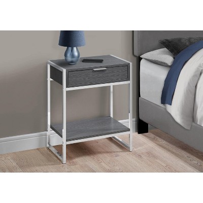 Gray Wood and Chrome Metal Rectangular Accent Table with Storage