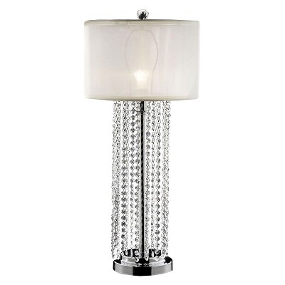 29.75" Antique Metal Table Lamp with Hanging Crystals Silver/White - Ore International