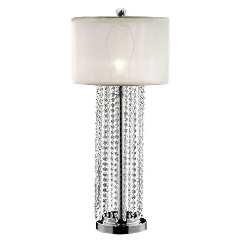 29.75" Antique Metal Table Lamp with Hanging Crystals Silver/White - Ore International - image 1 of 3