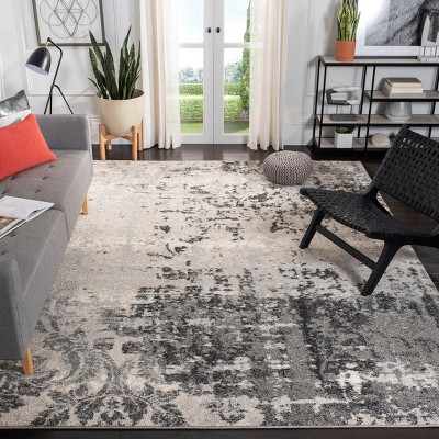 Retro Light Grey and Dark Grey Abstract Shag Area Rug