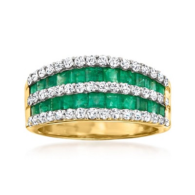 Ross-Simons 1.50 ct. t.w. Emerald and .73 ct. t.w. Diamond Multi-Row Dome Ring in 14kt Yellow Gold