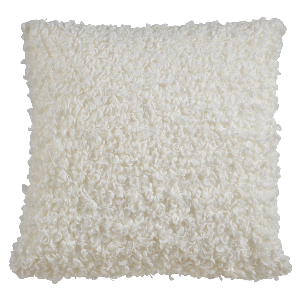 Photos - Pillow 18"x18" Faux Lamb Fur Poly Filled Square Throw  Ivory - Saro Lifesty