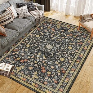 Floral Area Rugs for Living Room – Washable, Non-Slip, Ultra-Thin Boho Style. Indoor Floor Carpet for Girls Room, Nursery, Playroom - 1 of 4