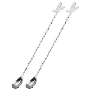 Unique Bargains Stainless Steel Long Handle With Spiral Pattern Drink Mixing Spoon 2 Pcs - 1 of 4