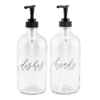 Cornucopia Brands 16oz Hands Dishes Pump Bottles 2pc Set; Soap Dispensers for Kitchen and Home