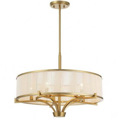 Warm Brass 5-Light Chandelier with White String Drum Shade