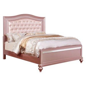 Caprio Camelback Tufted Leatherette Full Bed Rose Gold - ioHOMES, Pink