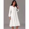 Seta T Women's Elegant Frilled Long Sleeve V Neck Pleated Fit Flare A-Line Midi Dress - 2 of 4