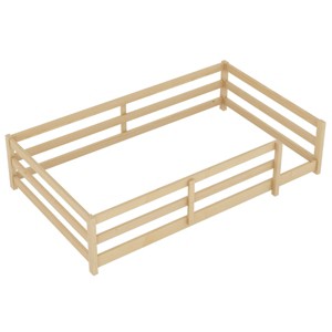 TopComfy Beds Twin Size Floor Bed Floor Bed with Fence Kids Bed Twin Size Wood Floor Bed for Girls and Boys, Beige, 80.51"*11.42"*3.94" - 1 of 4