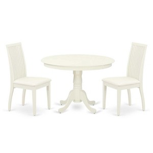 3-Piece Linen White Finish Solid Wood Top-Round Dining Room Set-Seats 4 - 1 of 4
