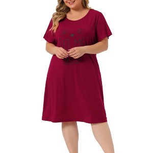 Agnes Orinda Women's Plus Size Prints Short Sleeves Lounge Nightgowns - 1 of 4