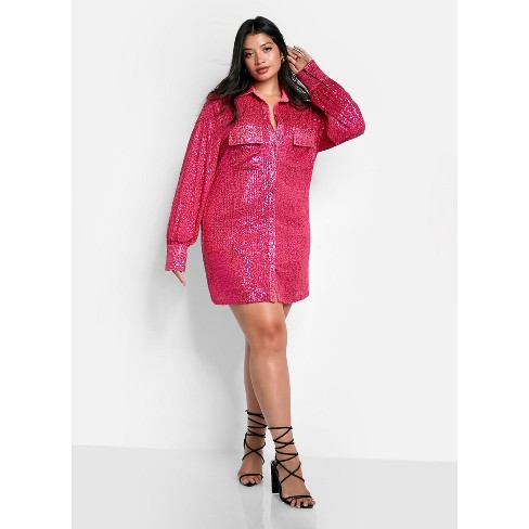 Rebdolls Women's Sapphire Sequin Oversized Shirt Dress - Pink - 3x