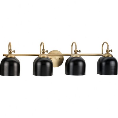 Progress Lighting Dalton 4-Light Wall Light in Vintage Brass with Coastal Blue Shade