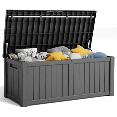 Infurnic Deck Boxes, Portable Storage Box with Large Storage Capacity for Storage Patio Furniture, Garden Tools, All Weather Use, Black, 54"*27"*29"