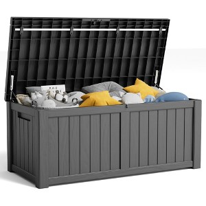 Infurnic Deck Boxes, Portable Storage Box with Large Storage Capacity for Storage Patio Furniture, Garden Tools, All Weather Use, Black, 54"*27"*29" - 1 of 4