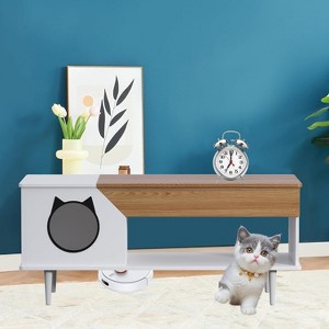 45'' Cat Litter Box Enclosure Furniture with Storage Drawer and Cat Door, Hidden Kitty Washroom Coffee Table for Living Room, White/Black - 1 of 4