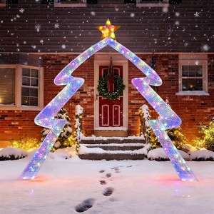 Costway 8.8 FT Christmas Tree-shaped Archway with Top Star, Adjustable LED Lights,Zip Ties - 1 of 4