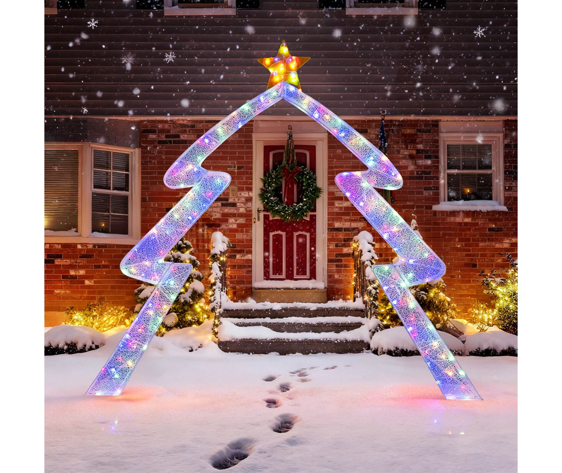 Costway 8.8 FT Christmas Tree-shaped Archway with Top Star, Adjustable LED Lights,Zip Ties
