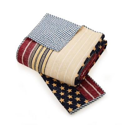 Full Blue Cotton Reversible Patriotic Quilt Set