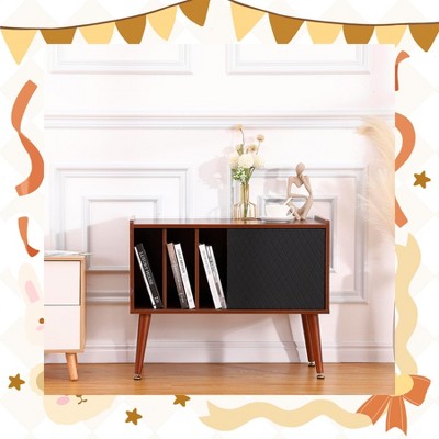 Garvee Elegant Record Player Stand with Vinyl Storage ¨C Holds Up to 300 Albums, Built-In Charging Station, and Sliding Door Cabinet