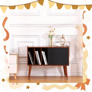 Garvee Elegant Record Player Stand with Vinyl Storage ¨C Holds Up to 300 Albums, Built-In Charging Station, and Sliding Door Cabinet - 1 of 4