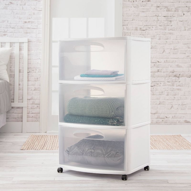 Sterilite Three Drawer Wide Cart with Clear Drawers, 4 of 11