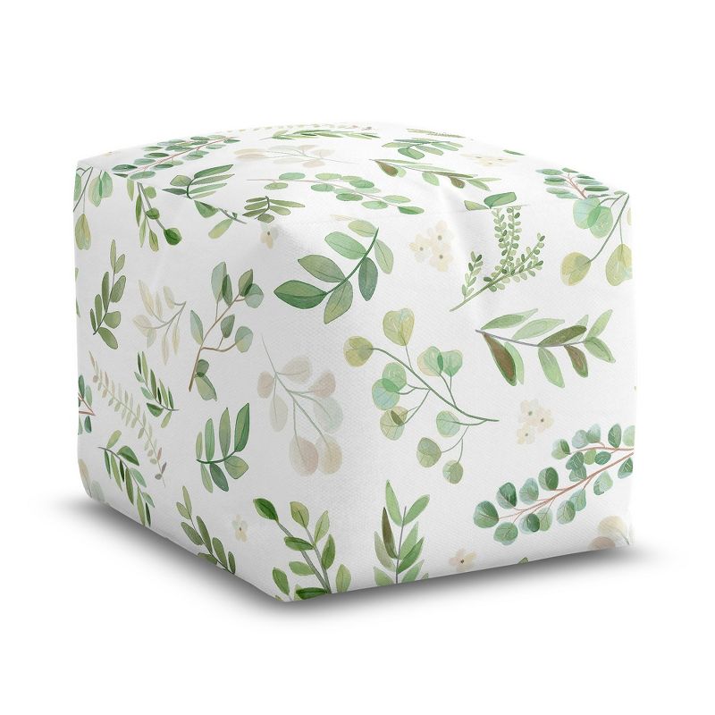 Sweet Jojo Designs Boy Girl Gender Neutral Unstuffed Fabric Ottoman Pouf Cover Decorative Storage Botanical Leaf Green and White Insert Not Included, 1 of 6