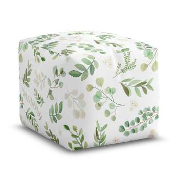 Sweet Jojo Designs Boy Girl Gender Neutral Unstuffed Fabric Ottoman Pouf Cover Decorative Storage Botanical Leaf Green and White Insert Not Included