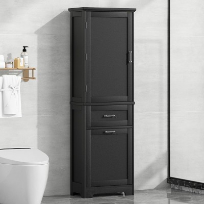 Tall Bathroom Storage Cabinet, Bathroom Cabinets  With 2 Drawers And Adjustable Shelf, Bathroom Cabinets With Anti-Toppling Device-Cuddlewood