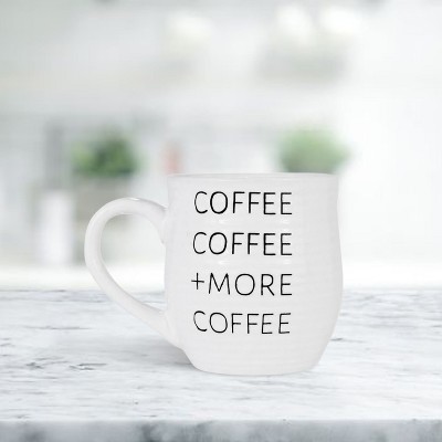 White Ceramic Coffee Mug with Black Letters, 20-Ounce