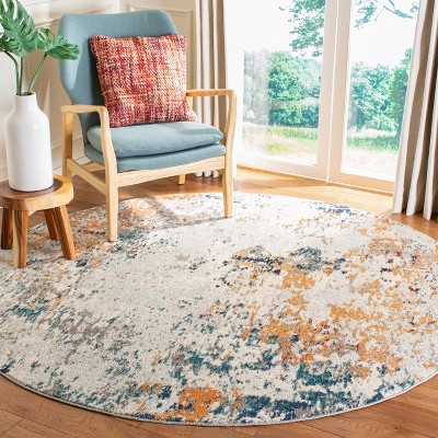 Elegant Grey/Beige Synthetic 3' Round Easy-Care Area Rug