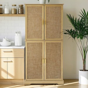 Pantry Cabinet, Kitchen Storage Cabinets with Doors and Shelves, 72" Tall Farmhouse Rattan Pantries with Drawers for Dining Room, Living Room - 1 of 4