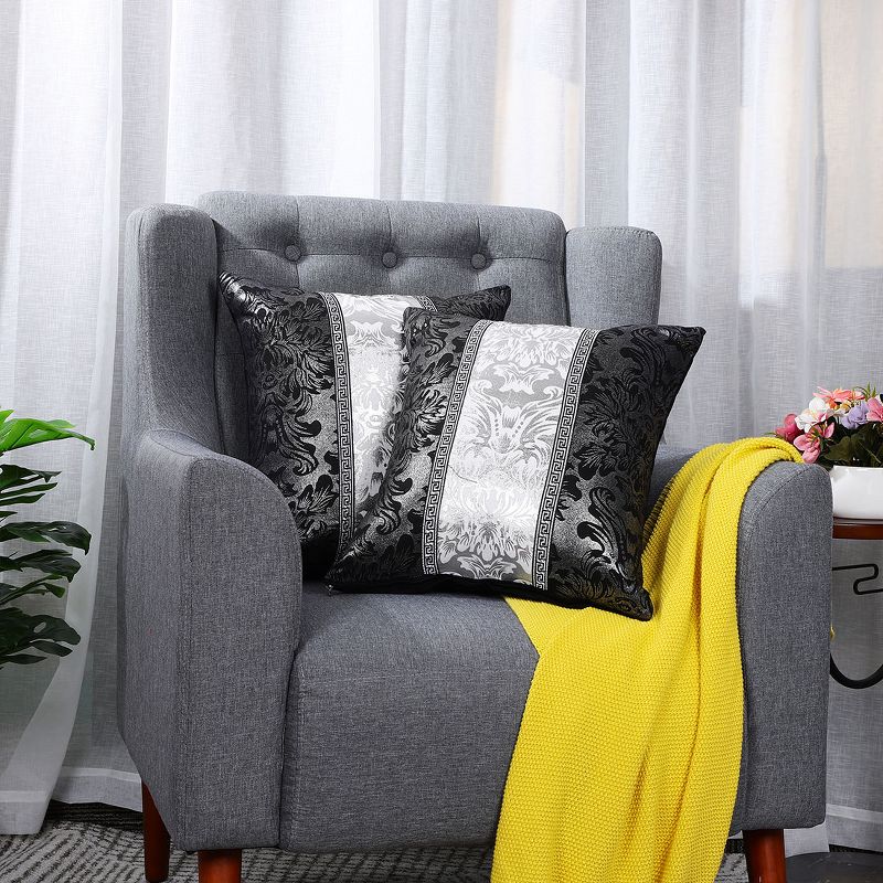 PiccoCasa 2 Pcs 18" x 18" Polyester Plaid Bed Sofa Decorative Pillow Cover Black and Silver, 2 of 8