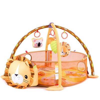 Costway 3 in 1 Cartoon Lion Baby Infant Activity Gym Play Mat w Hanging Toys Ocean Ball