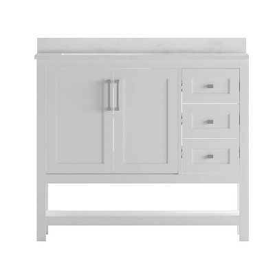 Vivien 42" White Composite Bathroom Vanity with Carrara Marble Top