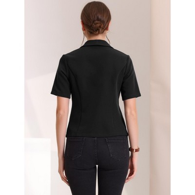 Allegra K Women's Regular Fit Shawl Collar Open Front Short Sleeve Work Office Suit Blazer X-Large Black — фото 4
