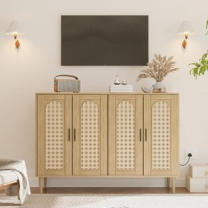 Sideboard Buffet Cabinet, 4 Rattan Doors Accent Storage Cabinet - 1 of 4