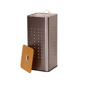 Square Metal Hamper with Engineered Wooden Lid, Stainless Steel - 1 of 4