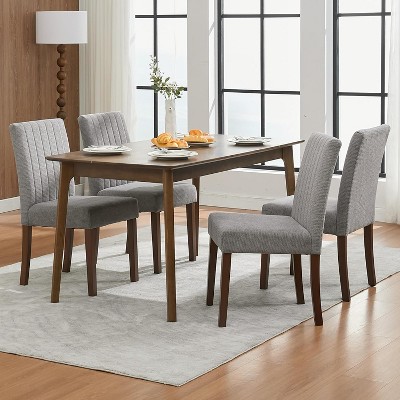 Linen Parsons Dining Chairs with Vertical Stripes,   Wood Legs, Comfortable Seating for Dining Room or Cafe