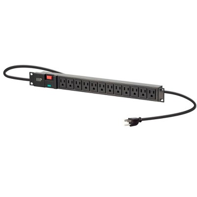 Monoprice 12 Outlet ABS Basic 1U Rackmount Power Distribution Unit - 6 Feet Cord - Black | NEMA 5-15R Surge-Protected Socket Outlets, 1050 Joules