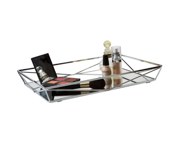 Large Geometric Mirrored Vanity Tray Chrome - Home Details