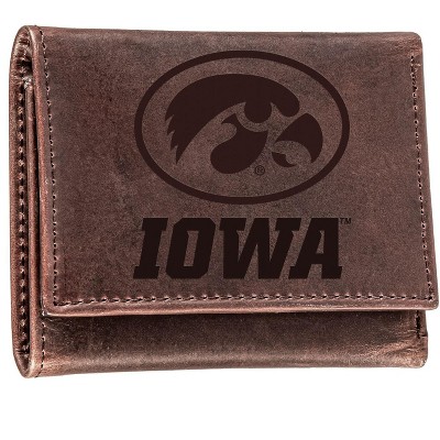 Evergreen NCAA Iowa Hawkeyes Brown Leather Trifold Wallet Officially Licensed with Gift Box