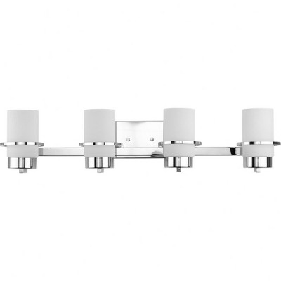 Progress Lighting Reiss 4-Light Vanity Light, Polished Chrome, White Glass Shade