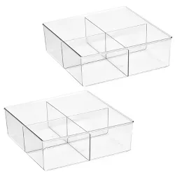 mDesign Plastic Divided Closet, Drawer Storage Bin, 4 Sections, 2 Pack - Clear