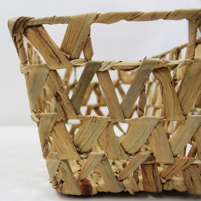 Natural Flared Water Hyacinth Storage Baskets with Handles Set of 3