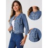 Allegra K Women's Cropped Denim Jacket 3/4 Sleeves Frayed Casual Collarless Jean Jackets - 2 of 4
