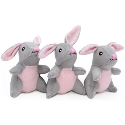 ZippyPaws - Burrows Replacement Miniz Bunnies 3-Pack - Hide and Seek Dog Toys, Squeaky Dog Toys for Small and Medium Dogs