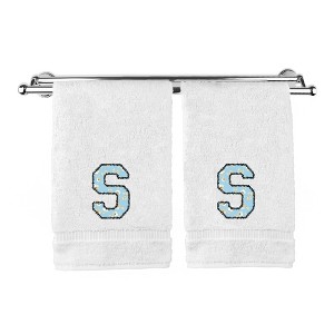 BC BARE COTTON Monogrammed Hand Towels, Personalized Gift, Set of 2 - Embroidered Writing with Light Blue - 1 of 4